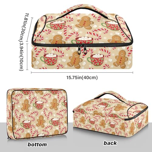 Christmas Gingerbread Man Pizza Bag Thermal Tote Winter Candy Cane Xmas Insulated Casserole Cookware Carrier for Hot or Cold Food Fits 15" x 11" Baking Dish for Pockluck, Parties, Picnic, and Cookouts - color: Gingerbread man