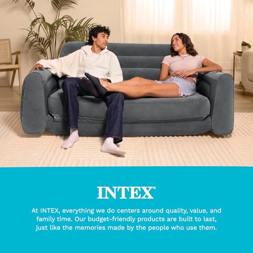 Intex Inflatable Pull-Out Sofa: Velvety Surface, 2-in-1 Valve, Cupholder, 46" x 88" x 26" - Blow-Up Couch and Folding Queen Size Air Mattress Bed - style: Queen