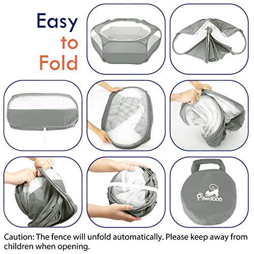 Pawaboo Small Animals Playpen, Waterproof Small Pet Cage Tent with Zippered Cover, Portable Outdoor Yard Fence with 3 Metal Rod for Chick/Kitten/Puppy/Guinea Pig/Rabbits/Hamster/Chinchillas,Light Gray - color: B-Gray