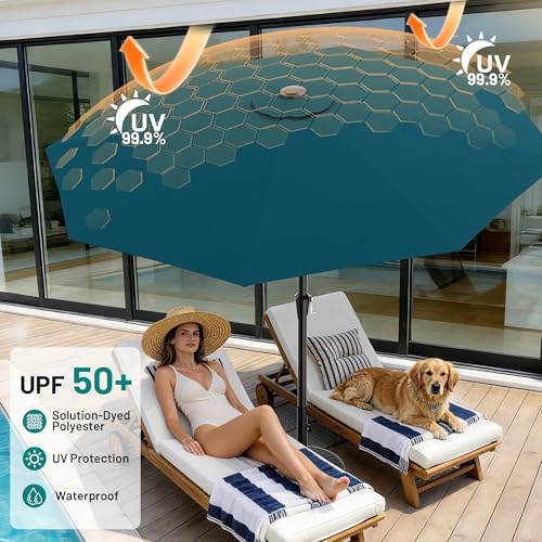 AreShark 10 FT Outdoor Patio Umbrella, Patio Table Umbrella with Push Button Tilt and Crank, Outdoor Patio Umbrellas with 8 Fiberglass Ribs, Patio Umbrellas for Market, Garden, Pool (Lake Blue) - color: Lake Blue