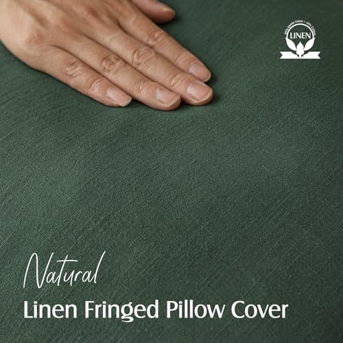 Foindtower Decorative Linen Fringe Throw Pillow Covers Cozy Boho Farmhouse Cushion Cover with Tassels Soft Accent Pillowcase for Chair Sofa Bed Living Room Home Decor, 16×16 Inch,1PC,Pine Green - color: Abundant Green, size: 16" x 16" (Pack of 1)