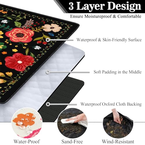 Picnic Blankets Waterproof Foldable Extra Large,80"x 80" Outdoor Beach Blanket Sandproof,3-Layer Lightweight Handy Mat Tote Picnic Camping Rugs for Outside Your Rv (Boho Vintage Floral Black) - color: Picnic Blankets 12