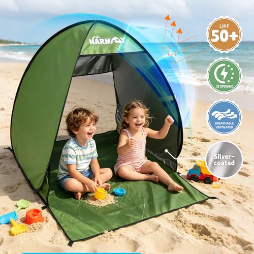 NARMAY Camping Tent, Pop Up Beach Tent, Portable Sun Shelter for 1-2 Person with UPF 50+ UV Protection - Green - color: Green