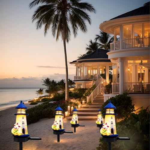Lighthouse Solar Lights Outdoor, Lighthouse Decor Lighthouses Gifts Nautical Decor for Home, Waterproof Decorative Solar Powered Garden Stake Light for Outside Lawn Christmas Patio Yard (Blue) - color: White