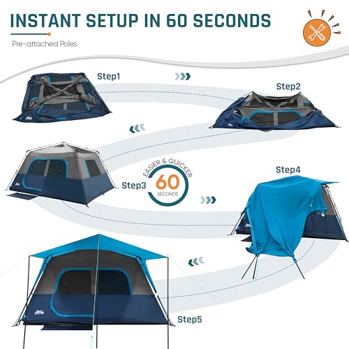 8 Person Instant Cabin Tent, Easy 60 Second Setup Family Tents for Camping, Pop up Camping Tent, Large Waterproof Tents for Outdoor Camping, Spacious Interior, Upgraded Ventilation - color: Blue