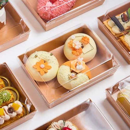 Kucoele 7 x 5 Inches Large Charcuterie Boxes with Clear Lids, 50 Pack Disposable Bakery Dessert Boxes, To Go Food Containers for Pastries, Chocolate Covered Strawberries, Hot Cocoa Bombs (Brown) - color: Brown