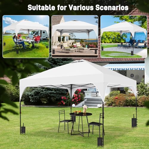 8x8 FT Canopy Tent, 1-Button Push Pop Up Canopy with 4 Sandbags and Carrying Bag, Instant Outdoor Gazebo Shelter - color: White, size: 8x8