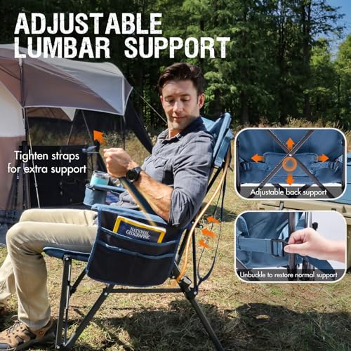 Portal Camping Chair with Lumbar Support for Adults Folding Portable High Back Oversized, 400LBS - color: Blue