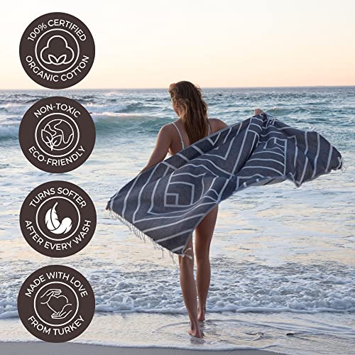 FESHKA Sand Proof Turkish Beach Towel – Oversized, Quick Dry & Lightweight Travel Towel - 100% Organic Cotton Beach Blanket - Perfect for Bath, Pool & Picnic | Explorer (Dark Navy) - color: 16 - Dark Navy