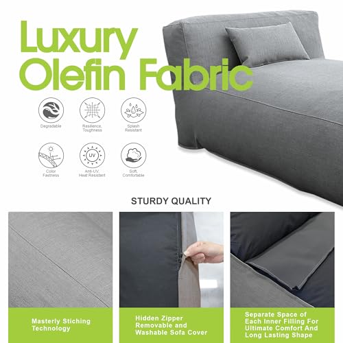Outdoor Bean Bed Chair Sun Lounger, Outdoor Couch Sofa for Patio & Pool, Foam Filling Day Bed Furniture, Comfy Lazy Sofa for Outside, Water-Resistant Seating (Dark Gray, 70'' L) - color: Dark Gray, size: 70'' L Standard Back