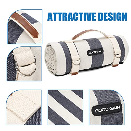 Waterproof Picnic Blanket Portable with Carry Strap for Beach Mat or Family Outdoor Camping Party Woodchip Picnic Basket with Double Folding Handles, Natural Woven Basket, Gift Packing Woven Basket