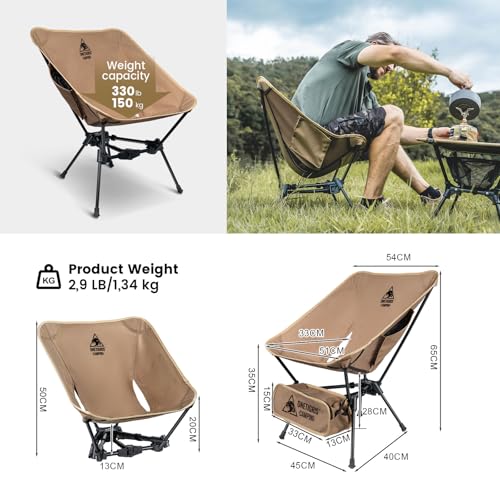 ONETIGRIS Tigerblade Camping Chair, Lightweight Folding Backpacking Hiking Chair, Compact Portable 330 lbs Capacity - color: Coyote Brown