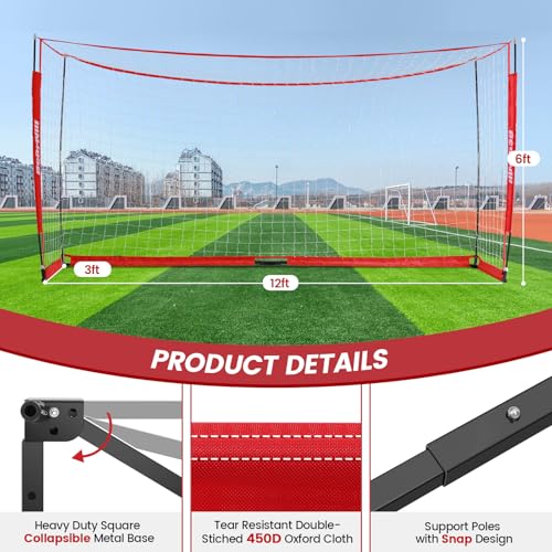 Bearwill Soccer Goal, 12X6FT Soccer Net Easy Setup, Portable Soccer Goals for Backyard with Upgraded Collapsible Metal Base, Outdoor Indoor Soccer Goal Net for Practice with Carry Bag