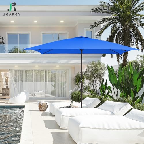 JEAREY 8x10 ft Rectangular Patio Umbrellas Outdoor Table Market Umbrella w/Crank, 8 Sturdy Ribs, UV Protection Windproof Sunproof for Garden, Deck, Backyard, Pool(Royal Blue) - color: Royal Blue, size: 8x10ft