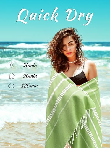 cabanana Turkish Beach Towel Oversized - 40"x70" Quick Dry Sand Free Thin Beach Towels for Adults,Extra Large Cotton Lightweigh Travel Towel for Beach Accessories(Apple Green) - color: Apple Green