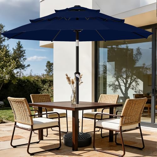 AreShark 9ft 3-Tier Patio Umbrellas, Outdoor Umbrella with 8 Sturdy Ribs UV Protection Windproof, Market Table Umbrella w/Push Button Tilt & Crank for Pool, Porch, Deck, Garden(Navy) - color: Navy