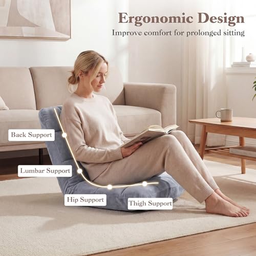 Giantex Folding Floor Chair with Back Support, 14 Adjustable Position, Padded Sleeper Bed, Couch Recliner, Gaming Video Chairs for Adults, Meditation, Living Room (Gray) - color: Grey, size: 26"x21"x21"