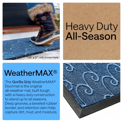 GORILLA GRIP 100% Waterproof All-Season WeatherMAX Doormat, 72x24, US Designed Natural Rubber, Stain and Fade Resistant, Low Profile Indoor Outdoor Door Mats, Easy Clean Patio Mat, Ocean Blue Waves - color: Ocean Blue Waves, size: 72" X 24"