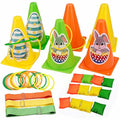 4-in-1 Plastic Carnival Party Games Set,Includes Ring Toss Games, Bean Bag Toss Games, Cones & 3-Legged Race Games, Sports & Outdoor Game Toys for Backyard, Birthday & Family Party