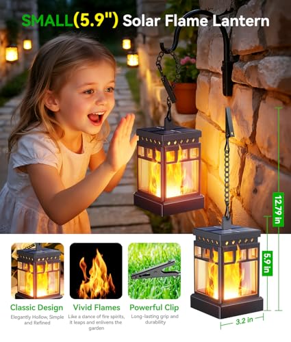 KOOPER Hanging Solar Lanterns Outdoor Waterproof, 4PCS Flickering Flame Hanging Solar Lights for Outside, Outdoor Solar Lanterns up to 12 Hours, Lanterns Decorative for Patio Porch Yard Garden Decor - style: 4 Pack