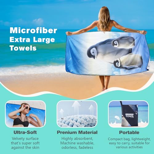 Penguin Family Beach Towel Oversized 36" x 72", Thin Lightweight Sand Free Quick Dry Microfiber Towel for Swimming Pool Cruise Camping Travel - color: Color_7