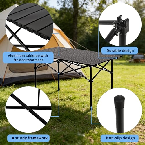 Camping Table Folding Portable Camp Table with 4 Chairs, Folding Picnic Table with Carry Bag Indoor Outdoor for Camping, Beach, Patio, RV, Backyard BBQ, Sturdy, Stable, Easy to Carry, Black - size: 22*37*19.5inch + 4 chair