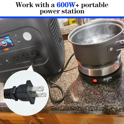 Artilife 500W Mini Electric Hot Plate - Moka Pot Special, 110V Compact RV Camping Stove, 4" Cast Iron Burner for Coffee, Low Wattage Portable