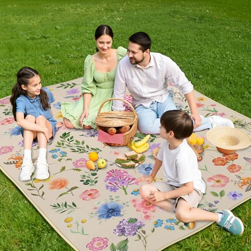 Supfitness Extra Large Picnic Blankets Waterproof Foldable (60 "x 80") Beach Blanket Waterproof Sandproof,3-Layer Thicking Mat Outdoor Packable Camping Blanket - color: Light Yellow, size: 60x80in