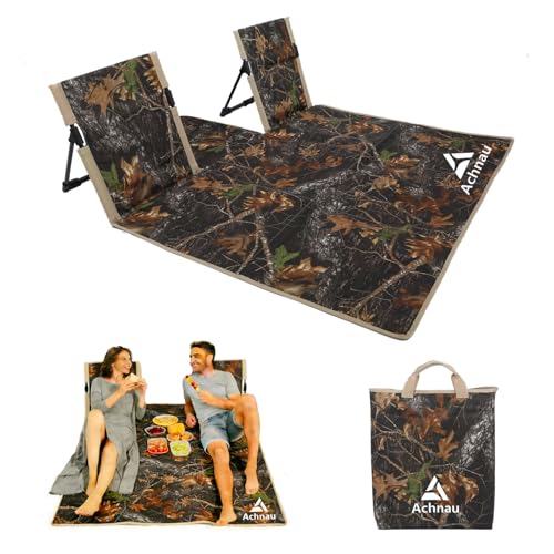 Beach Mat Lounge Chair 2-Person Foldable, Lightweight Lounge Mat with Back Support,600D Oxford 49"x49" Widen Beach Seat Storage Bag for Holidays Garden Camping Swimmingpool (Tree Camouflage) - color: Tree Camouflage