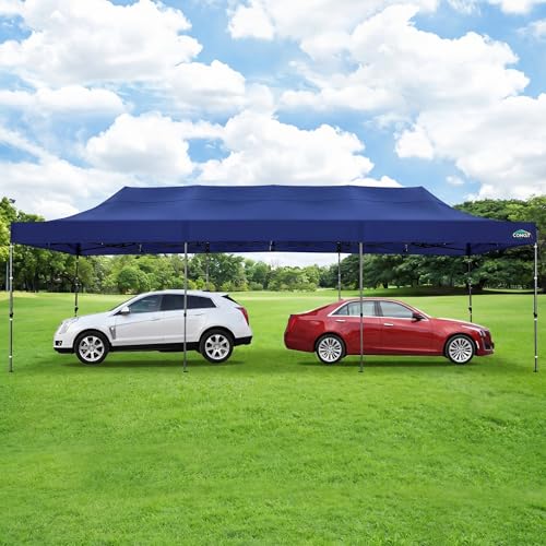 COBIZI 10x30 Pop up Carport Heavy Duty Without Sidewalls, Easy Set-up Commercial Outdoor Party, 100% Waterproof Wedding Canopy Gazebo, 3 Height Adjustable with Wheeled Bag, Navy Blue - color: Navy Blue, size: 10'x30'(no Walls)