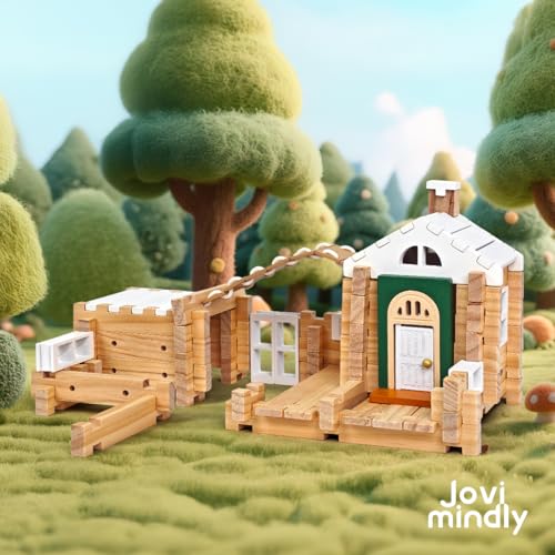 Jovi-mindly＆Notchies 107 Pcs Wooden Blocks Toys with Door and Windows,Classic Old Fashioned Toys,Wooden Building Blocks for Kids Ages 4-8 Boys and Girls,Birthday Toys Gifts - style: Dream House