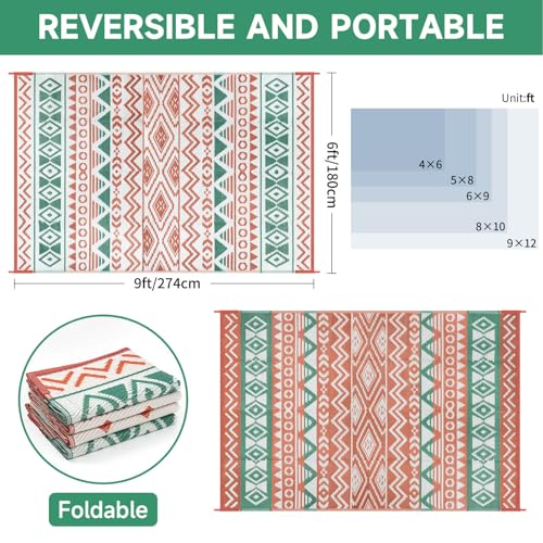 Outdoor Rugs Patio Camping Waterproof - 6x9 Plastic Straw Patio Rug Portable for Campers, Outside RVs Mat, Outdoor Area Carpet for Patios Clearance, Backyard Porch, Balcony, Picnic - color: Green Orange, size: 6' x 9' (Rectangular)