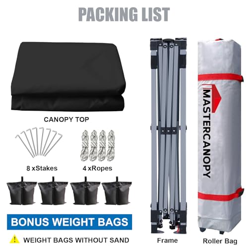 MASTERCANOPY Durable Pop-up Canopy Tent with Roller Bag (10x10, Black) - color: Black, size: 10x10