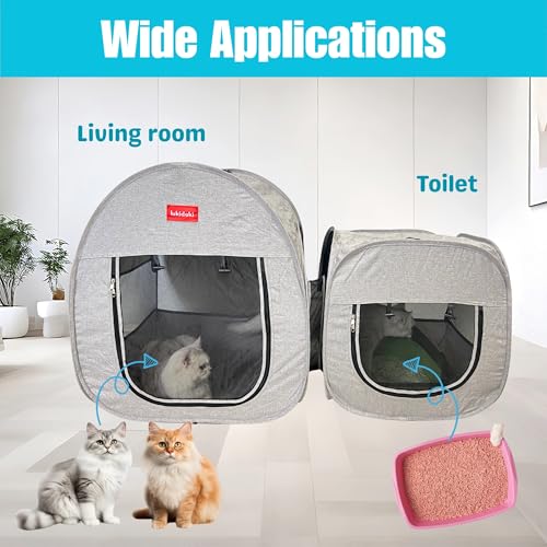 Portable Cat Playpen, Pop-up 2-in-1 Crate Playpen with Litter Box Area for Travel Indoor Outdoor, Foldable Pet Playpen Enclosed for Kitten Puppy Rabbit Hamster Small Animals