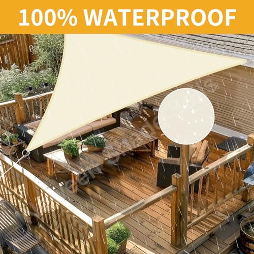 NeWEEN Triangle Shade Sail Sun Shade - 9' x 9' x 9' Waterproof UV Block Beige - color: Beige, size: 9'10'' x 9'10'' x 9'10''