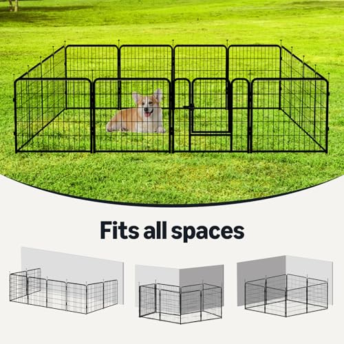 Amazon Basics Dog Playpen, 16 Panels Metal Fence with Door, Foldable for Indoor and Outdoor Use, Suitable for Small to Medium Sized Dogs, 24 Inch Height, Black - style: 16pcs-24"