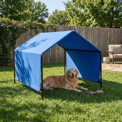 Outdoor Extra Large Dog House,4x4x3.3FT Weatherproof Dog Shade Shelter with Upgraded Doors for Outside, UV Resistant Sun Rain Canopy Pet House for Large Dogs, Large Dog Tent Outdoor, Dark Blue