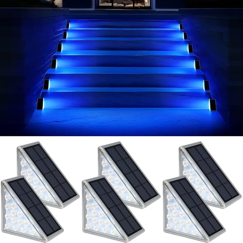 AUDLES 6 Pack Solar Stair Lights, Outdoor Step Lights with Waterproof IP67, Blue Color LED Solar Light for Outside Light Decor for Stair, Deck, Front Step, Front Porch, Patio and Backyard - color: Blue, size: 6 Pack