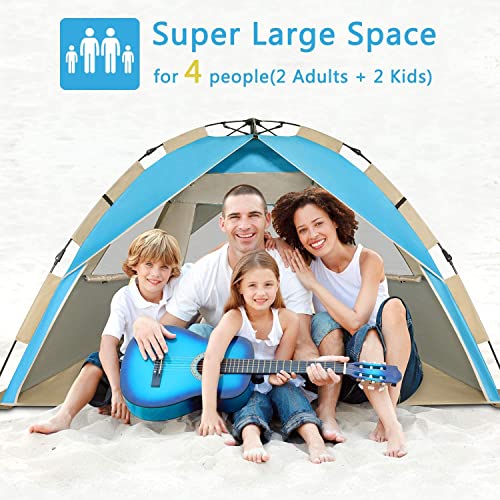 G4Free Deluxe XL Pop Up Beach Tent, 3-4 Persons Easy Setup Sun Shelter Canopy with UPF 50+ UV Protection Extral Wide 70.9 in - color: Large New Lake Blue