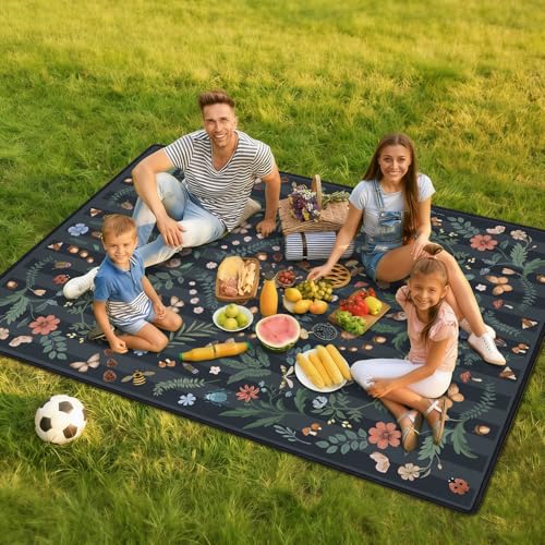 Mushroom Picnic Blankets Waterproof Foldable, 60″X80″ Packable Picnic Mat Insect Outdoor Blanket for Grass, Boho Large Beach Blanket Sandproof Picnic Accessories for Camping Music Festival Park Lawn - color: C04, size: 5' X 6'8" (Rectangular)