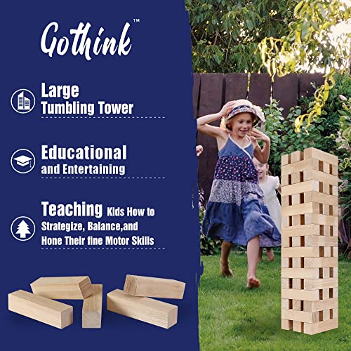 GOTHINK Giant Tumbling Tower Game, Super Large 51pcs Wooden Blocks Stacking Game, Stacking Up to 5.5 Feet, Timber Blocks with Carry Bag, Jumbo Blocks Outdoor Indoor Game Toy Gift for Kids and Adults - size: XL- Up to 5.5FT