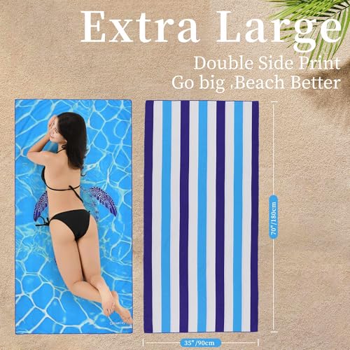 Microfiber Extra Large, Oversized Cute Turtle/Shark Beach Towels (70''x35'') - 2 Pack XL Quick Dry Striped Towels for Adults，Sand Free for Pool, Spa, Swim & Travel - Ultra Soft & Lightweight - color: 2 Pack Turtle