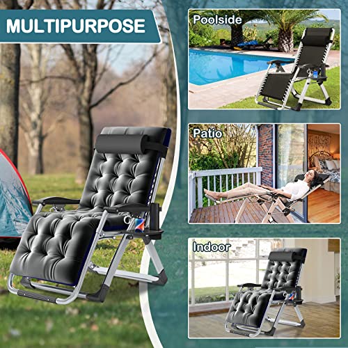 NAIZEA Padded Zero Gravity Chair, Folding Outdoor Lounge Chairs, Adjustable Reclining Camping Chairs with Cup Holder, Ergonomic Patio Lawn Chair for Balcony Beach Deck Yard - color: Ash Gray, style: Zero Gravity Chair 2 Pack