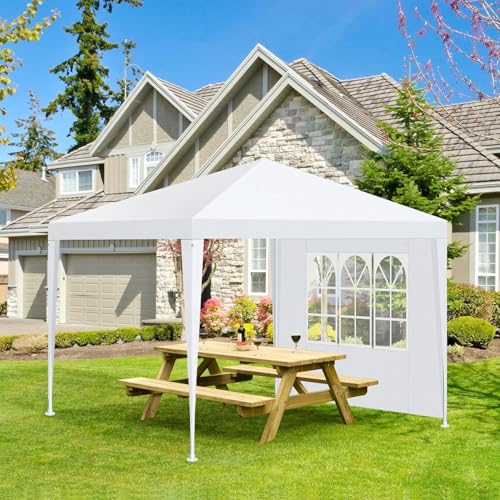HOTEEL 10x10FT Party Tent with 4 Removable Sidewalls for Parties, Carpas para Fiestas, Weddings, BBQ, Waterproof Outdoor Event Canopy, Patio Camping Gazebo, White - color: White, size: 10x10 ft (With 4 Sidewalls)