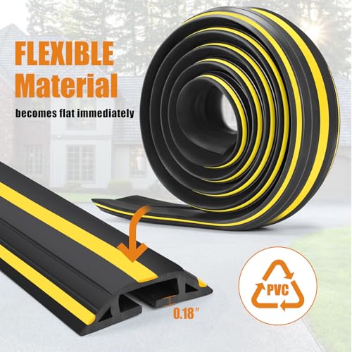 10 ft Cord Covers for Wires on Floor, Heavy Duty PVC Duct Floor Cord Cover, Floor Cable Cover Easy to Unroll Prevent Trip Hazard for Home Office or Outdoor Settings (2pcs) - size: 10 Feet - Black and Yellow - 2 Packs