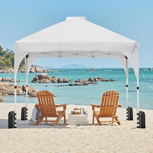 Yaheetech 10x10 Pop Up Canopy Tent with Vent, Easy Set Up Tent, Instant Sun Shelter Canopy with Wheeled Bag, 4 Sandbags, 12 Stakes & 4 Ropes, for Parties, Beach, Outdoor, Silver-Coated White - color: Silver-Coated White, size: 10x10