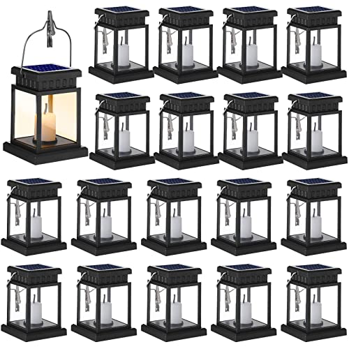 Yexiya 18 Pcs Hanging Solar Lanterns Outdoor Garden Candle Lights Black Waterproof LED Solar Lanterns Lights for Garden Yard Deck
