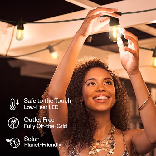 Brightech Ambience Pro Solar Powered Outdoor String Lights - Commercial Grade Patio Lights with 27 Ft Edison Bulbs - Shatterproof LED Solar String Lights - 1W LED, Warm White Light - style: Bright (1W) Manual Control 27 FT