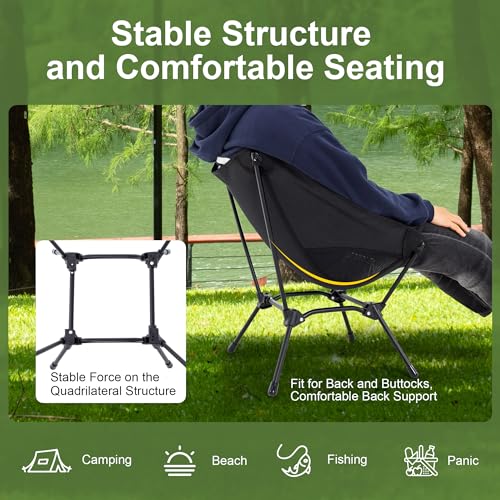 Camping Chair Portable Lightweight Camping Chairs for Adults Foldable 600D Oxford Ultralight Backpacking Chair with Breathable Mesh and Pocket for Outdoor Travel Hiking, Black - color: Black