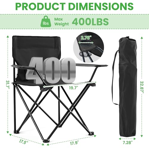 2 Pack Portable Camping Chairs Folding Lawn Chair Outdoor Lightweight Beach Chair with Cup Holder & Carry Bag for Outside Sports, Fishing, Hiking, Travel, Picnic, Backyard (Black-Dark) - color: Black-dark, size: 2pack